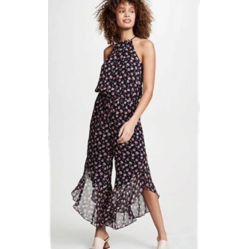 Joie Jael Silk Floral Halter Jumpsuit Wide Leg Culotte Size XXS